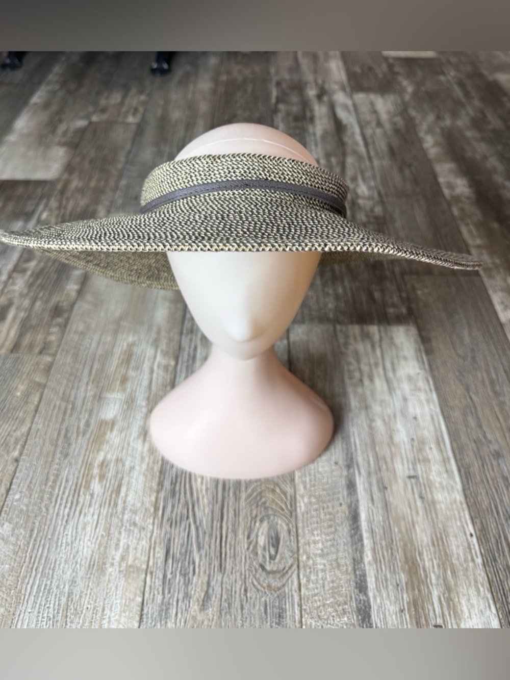 Wide Brim Straw Sun Hat with Chin Tie - Natural Beige
